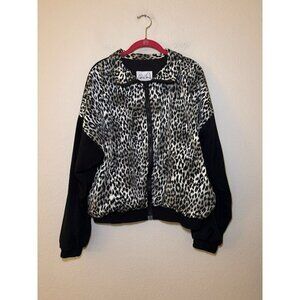 Vintage Animal Print Jacket Bomber Zip Up Pockets Size XL Black Tan